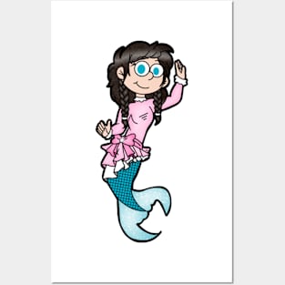 Brunette Mermaid with Pink Outfit Posters and Art